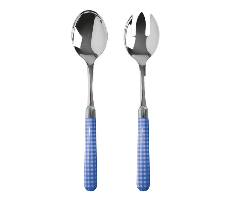 Multi Colour Salad Servers Checkered Blue