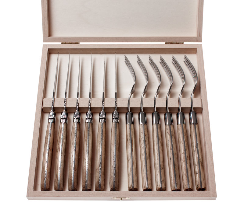 Laguiole Premium 6 Steakmesser & 6 Gabeln Eichenholz