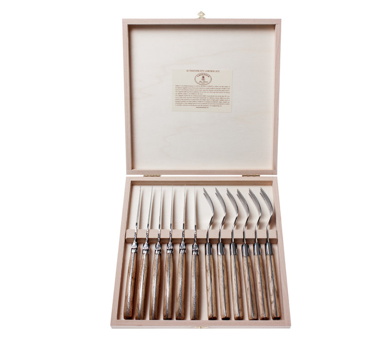 Laguiole Premium 6 Steak Knives & 6 Forks Oak Wood