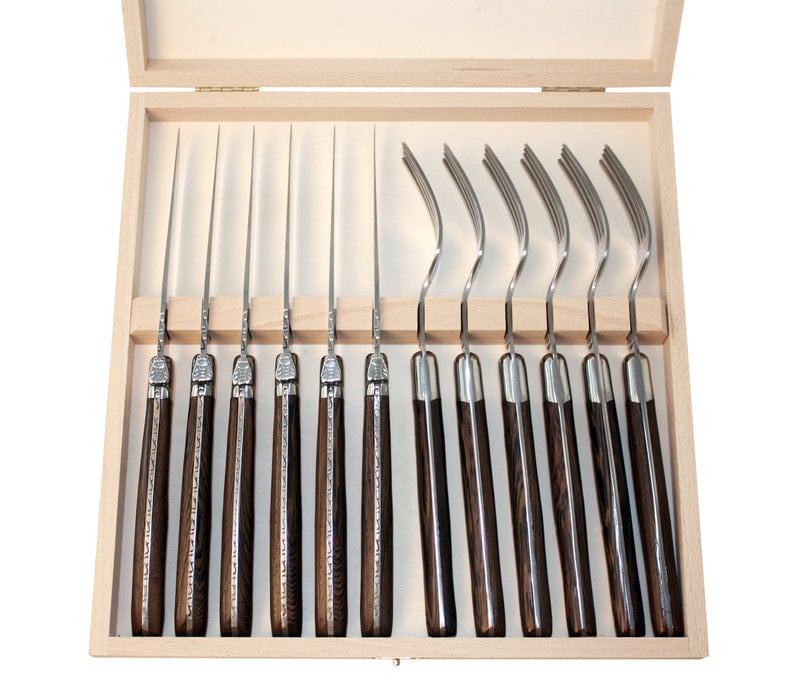 Laguiole Premium 6 Steakmessen & 6 Vorken Wengé Hout