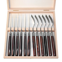 Laguiole 6 Steak Knives & 6 Forks 'Premium' Rosewood Wood