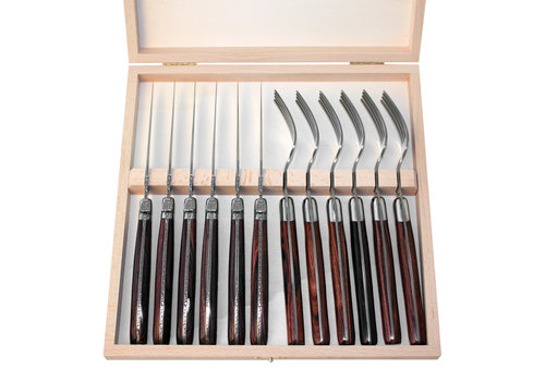 Laguiole Laguiole 6 Steak Knives & 6 Forks 'Premium' Rosewood Wood