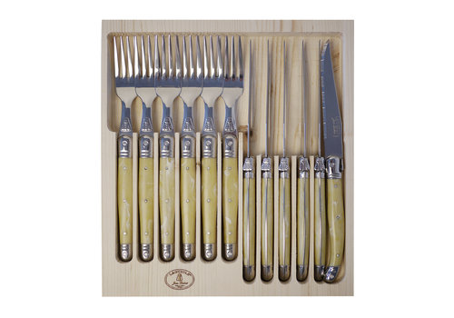 Laguiole Laguiole Classic 6 Steak Knives & 6 Forks Light Horn Effect