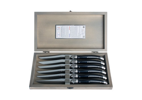 Laguiole Laguiole Exclusif 6 Couteaux Steak Noir en Coffret en Bois