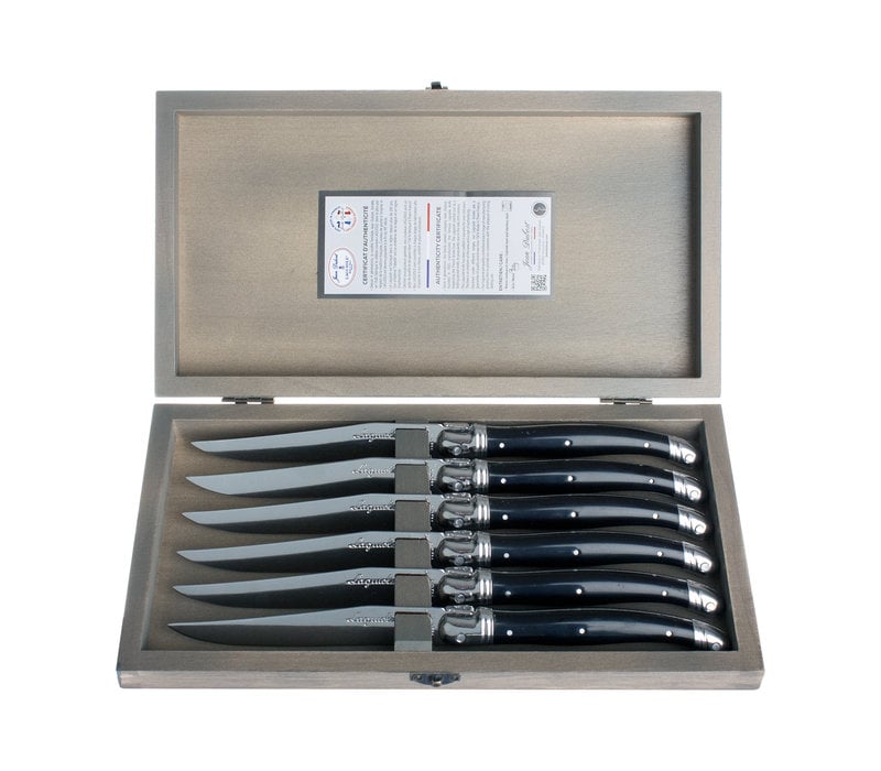 Laguiole Exclusif 6 Couteaux Steak Noir en Coffret en Bois