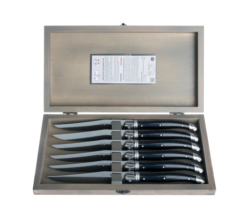 Laguiole Exclusive 6 Steak Knives Black in Wooden Box
