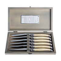 Laguiole Exclusif 6 Couteaux à Steak Façon Corne Clair en Coffret en Bois