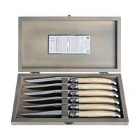 Laguiole Exclusive 6 Steak Knives Light Horn Effect in Wooden Box