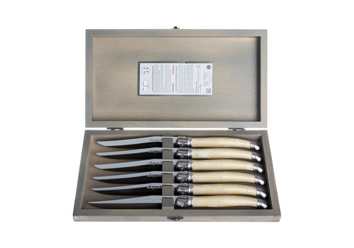 Laguiole Laguiole Exclusif 6 Couteaux à Steak Façon Corne Clair en Coffret en Bois