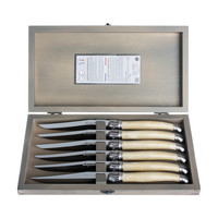 Laguiole Premium 6 Steakmesser Heller Horneffekt in Holzbox