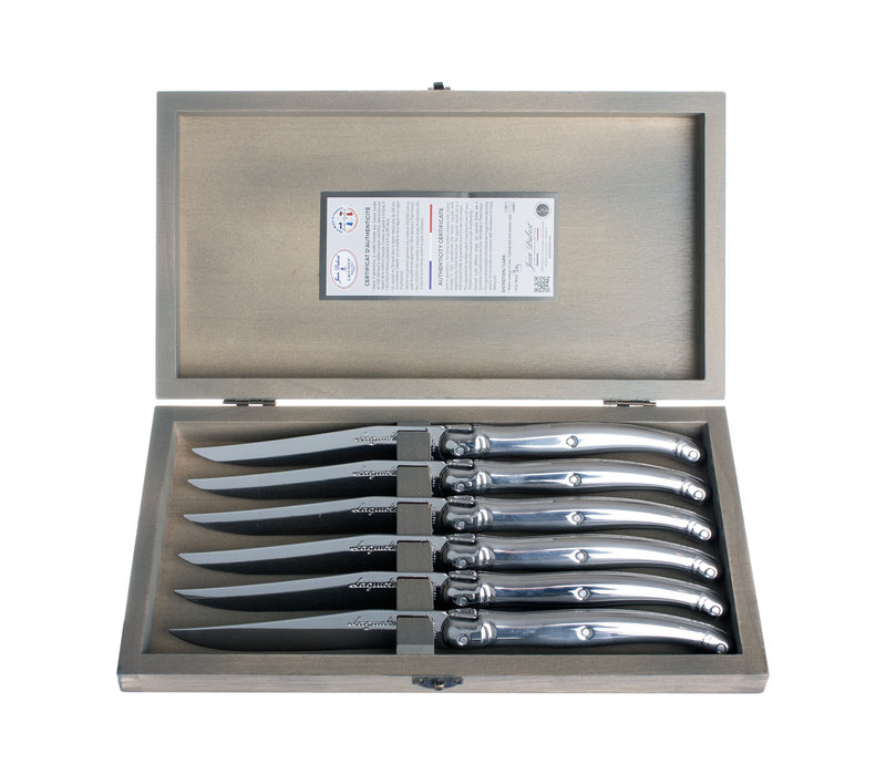 Laguiole Exclusive 6 Steak Knives Stainless Steel in Wooden Box