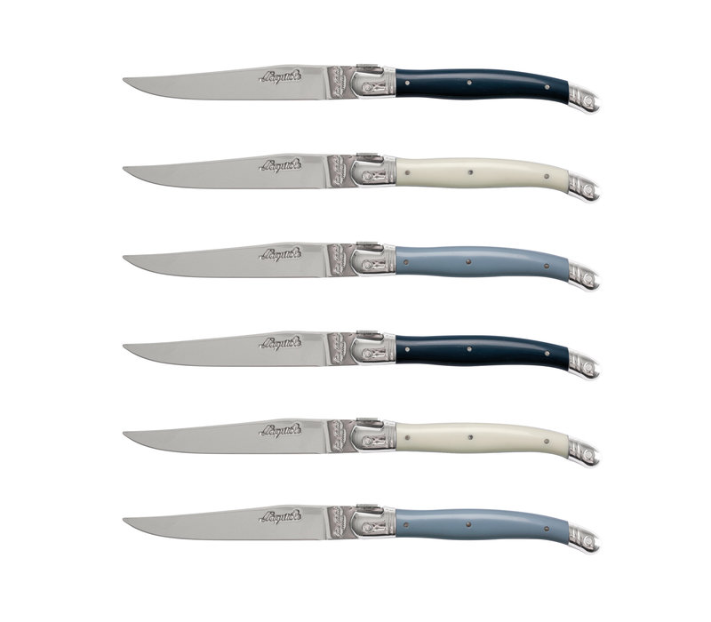 Laguiole Premium 6 Steak Knives Nordic Mix in Wooden Box