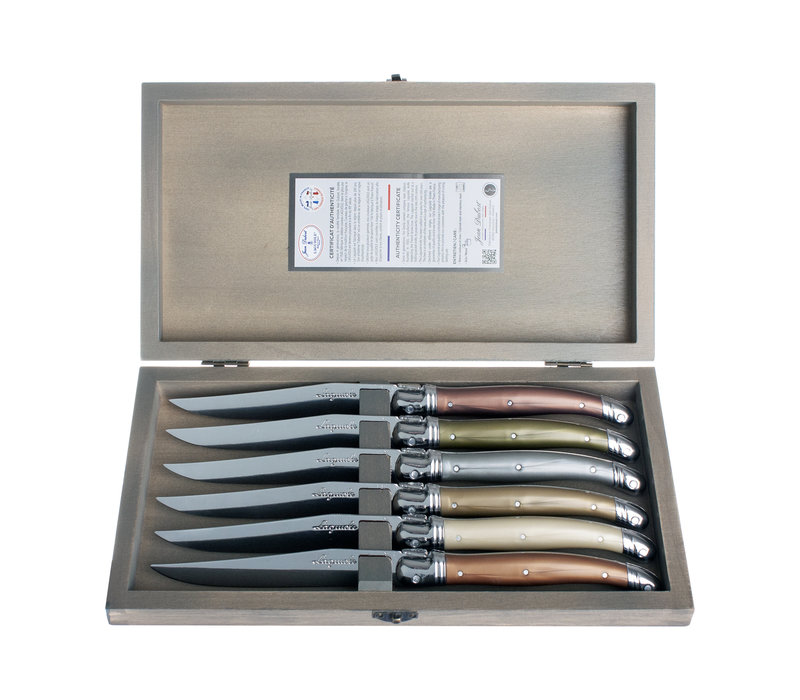 Laguiole Exclusive 6 Steakmesser Mineral Mix in Holzbox