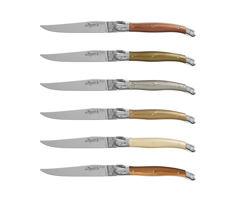 Laguiole Premium 6 Steak Knives Mineral Mix in Wooden Box