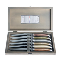 Laguiole Premium 6 Couteaux à Steak Minéral Mix en Coffret en Bois