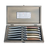 Laguiole Premium 6 Steak Knives Mineral Mix in Wooden Box