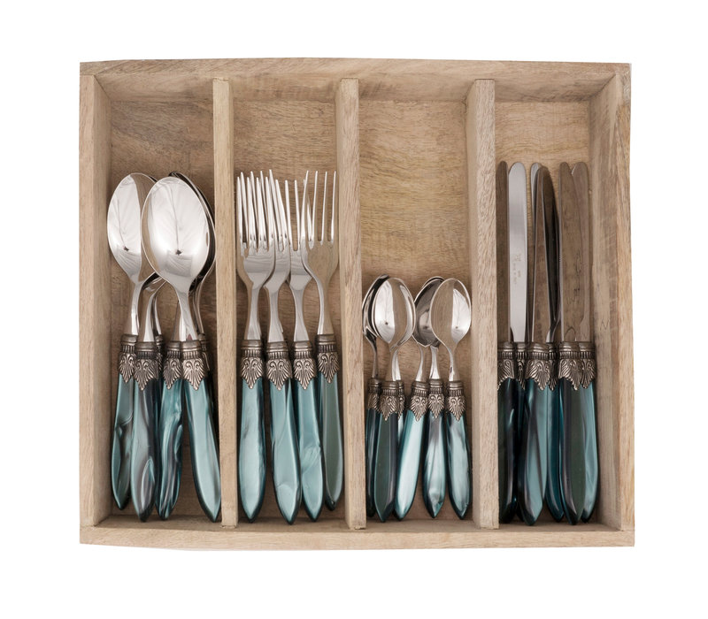 Murano Couverts de table (24 pièces) – Pour 6 personnes – Vert dans un coffret en bois | Design italien