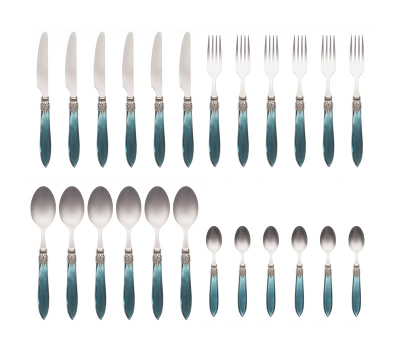 Murano Dinner Cutlery (24-piece) – For 6 People – Green in Wooden Box | Italian Design