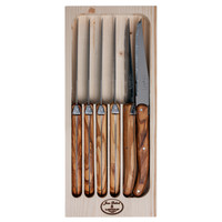 Laguiole Classic 6 Steak Knives Olive Wood in Display