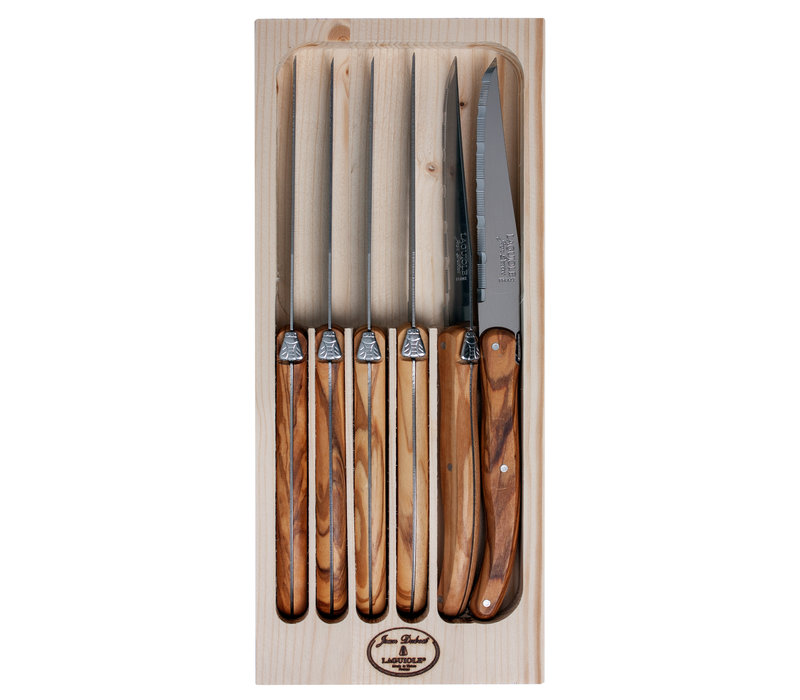 Laguiole Classic 6 Steak Knives Olive Wood in Display