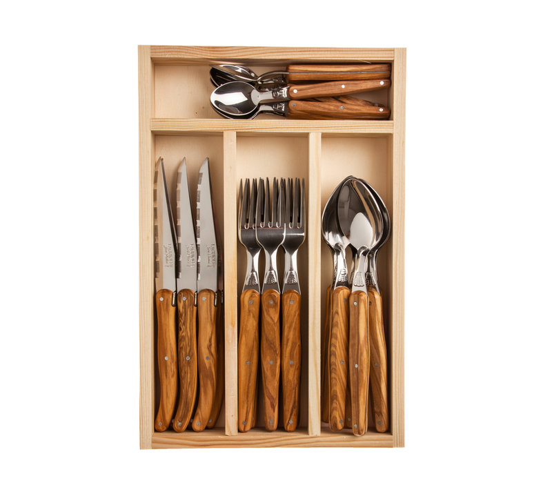 Laguiole Classic Cutlery set 24-piece Olive Wood