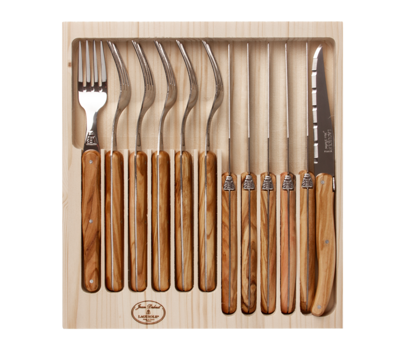 Laguiole Classic 6 Steakmesser & 6 Gabeln aus Olivenholz