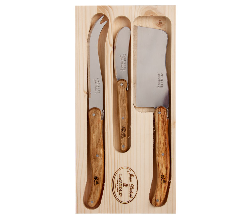 Laguiole Classic 3 Cheese Knives Oak Wood