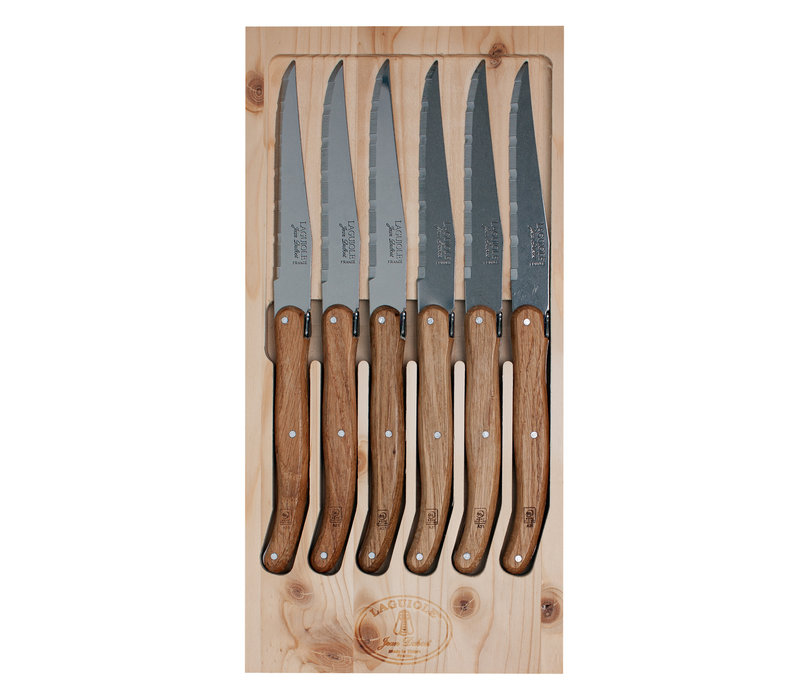 Laguiole Classic 6 Steak Knives Oak in Display