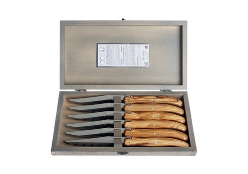 Laguiole Laguiole Classic 6 Steak Knives Olive Wood in Wooden Box