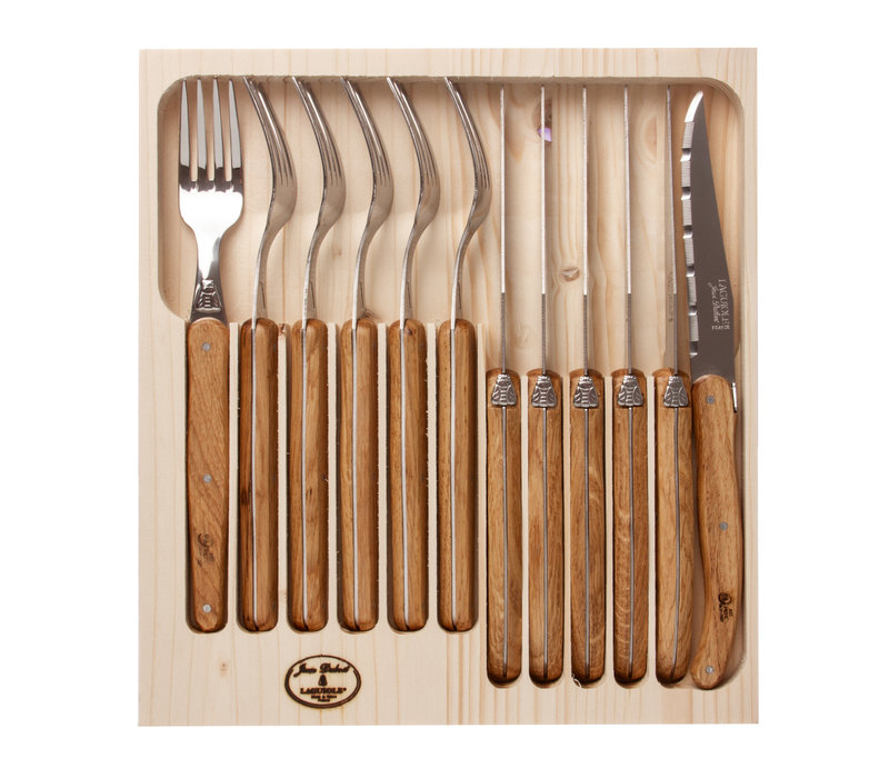 Laguiole Classic 6 Steak Knives & 6 Forks Oak Wood