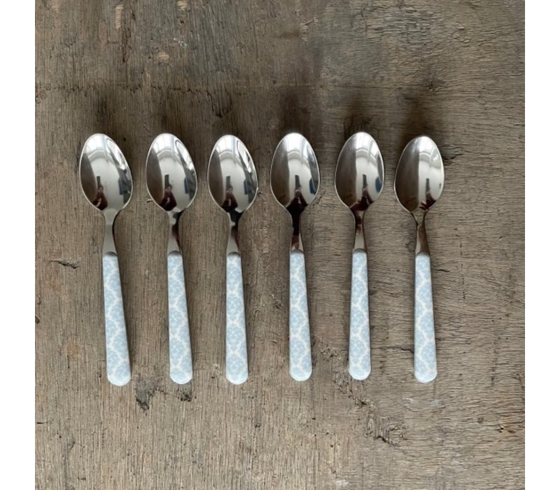 6 Small Dessert Spoons Light Blue