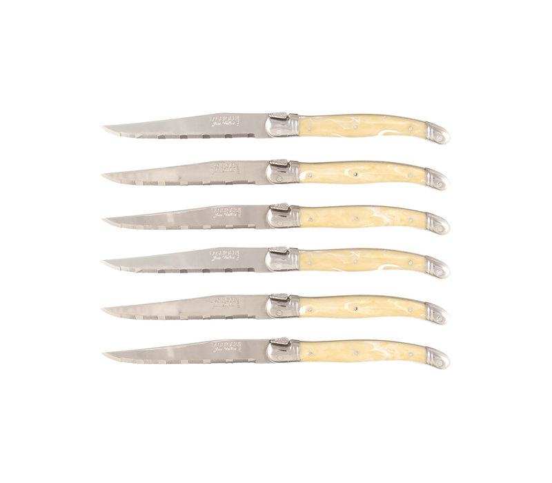 Laguiole Classic 6 Steak Knives Light Horn Effect in Knife Block