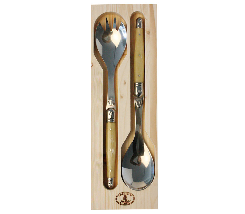 Laguiole Classic Salad Servers Light Horn Effect