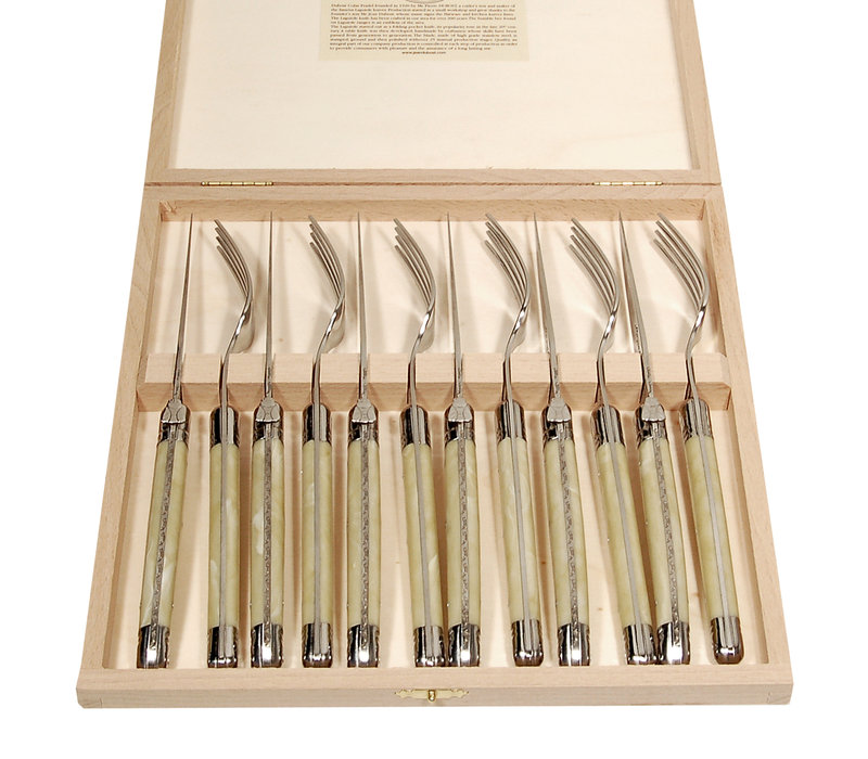 Laguiole Premium 6 Couteaux Steak & 6 Fourchettes Façon Corne Clair