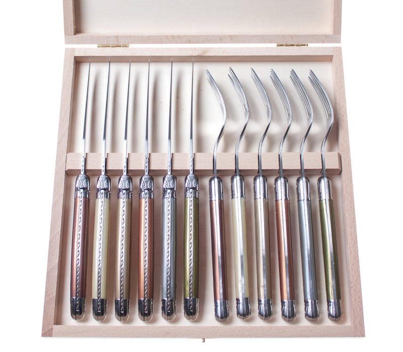 Laguiole Premium 6 Steak Knives & 6 Forks Mineral