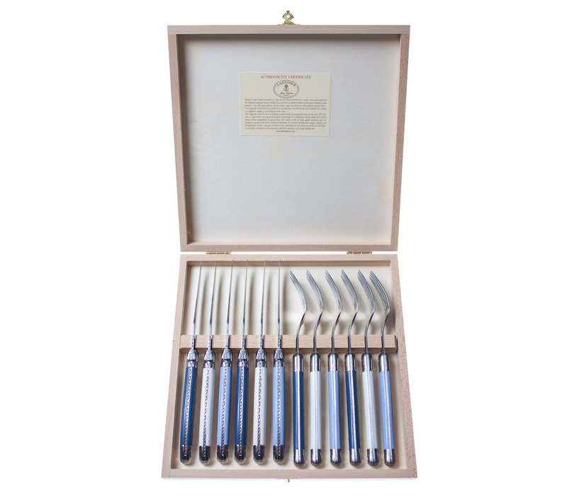 Laguiole 6 Couteaux Steak & 6 Fourchettes 2,5 mm Noir en Coffret 