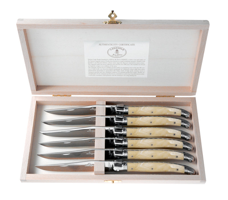 Laguiole Premium 6 Steak Knives Light Horn Effect