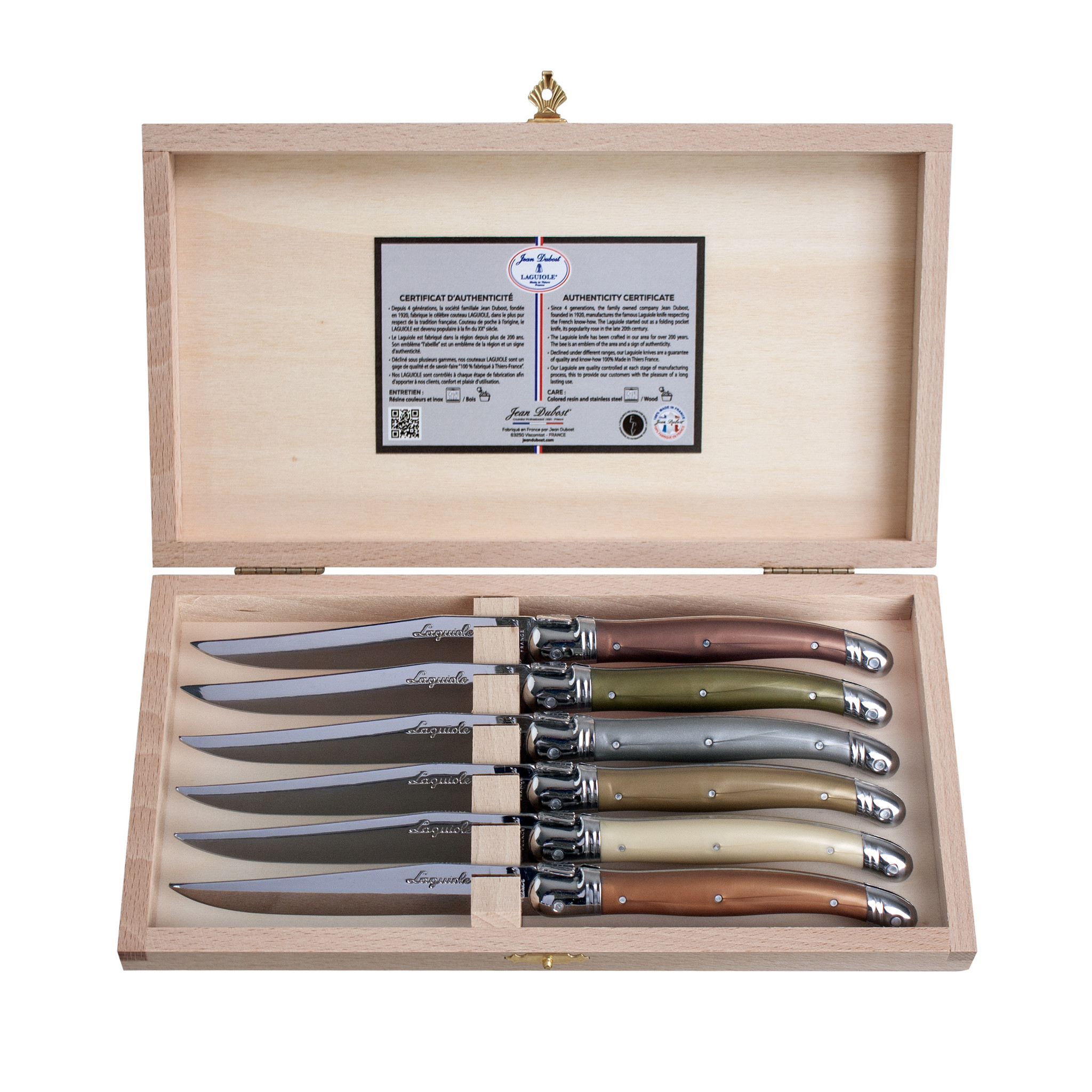 Set of 6 Authentic French Jean Dubost Laguiole Steak Knives Black Color  Authenticity Certificate, Brand New 