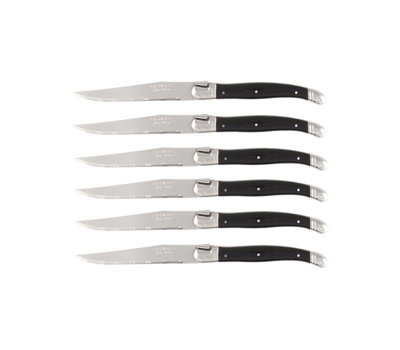 Laguiole Classic 6 Steak Knives Black in Wooden Box