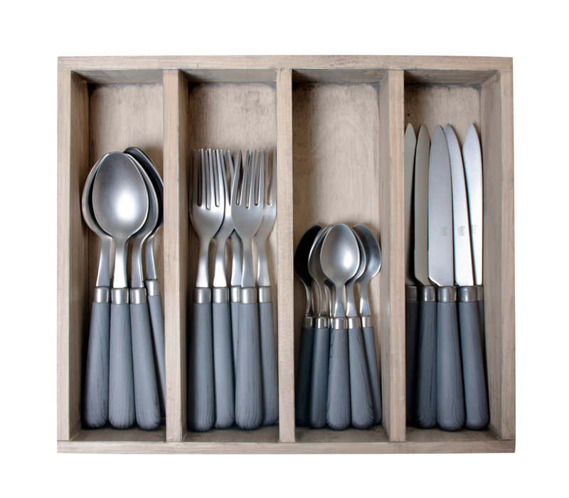 Chestnut 24-piece Dinner Cutlery Grey in Wooden Box