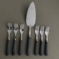 Châtaignier 1 Pelle à Gâteau & 6 Fourchettes à Gâteau Gris