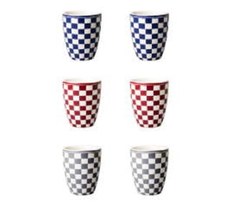 Dépôt d'Argonne set van 6 Beker Damier, mix rood, blauw, grijs
