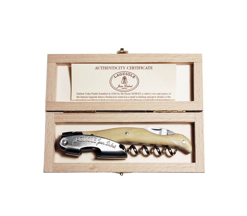 Couteau Sommelier Laguiole dans Boîte Cadeau en Bois – Fabriqué à 100% en France | Manche en Effet Corne Clair de Qualité