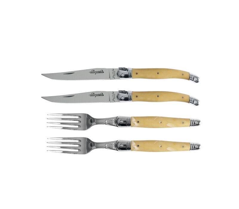 Laguiole Premium 2 Steak Knives & 2 Forks Light Horn Effect