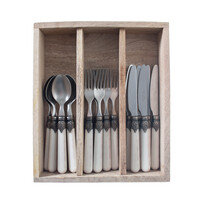 Vintage 18-piece Breakfast Cutlery Ivory in Wooden Box