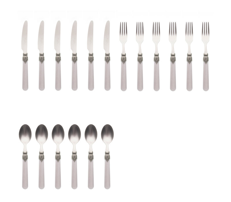 Vintage 18-piece Breakfast Cutlery Smoke Gray in Wooden Box