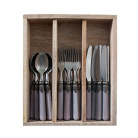 Vintage 18-piece Breakfast Cutlery Smoke Gray in Wooden Box