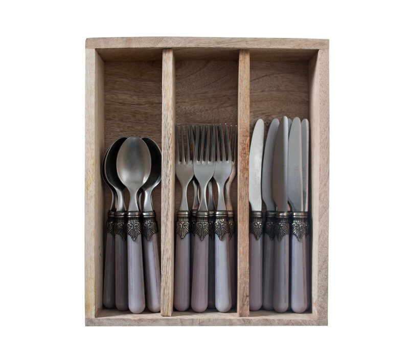 Vintage 18-piece Breakfast Cutlery Smoke Gray in Wooden Box