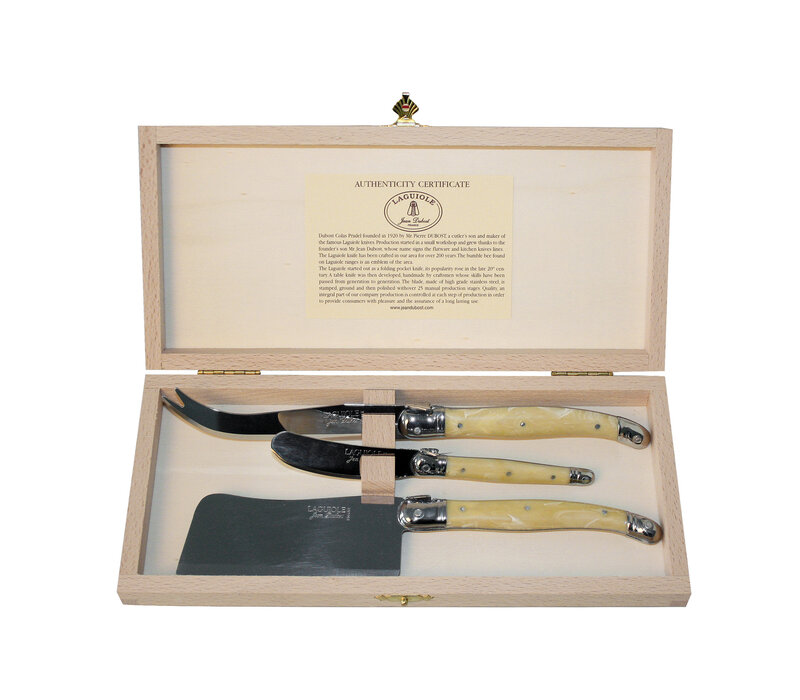 Laguiole Premium 3 Couteaux à Fromage Façon Corne Clair