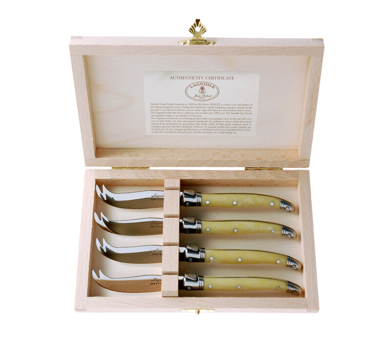 Laguiole Premium  4 Couteaux à Fromage Façon Corne Clair